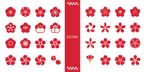 梅と桜の花　シンプルなアイコンセット（PNG） © aroeroom