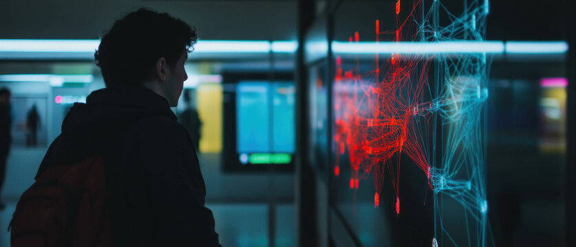 Transportation network map displayed on a modern wall in an urban environment