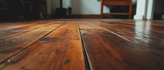 Obraz premium Beautiful wooden flooring showcasing rich grains in a cozy indoor space
