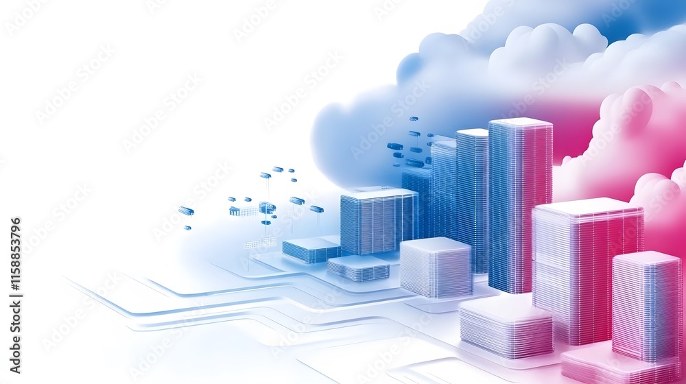 Aufkleber modern cityscape illustration featuring abstract buildings and clouds in gradient colors