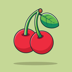 Cherry Fruit Cartoon Vector Icon Illustration. Food Nature Icon Concept Isolated Premium Vector. Flat Cartoon Style