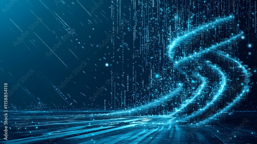 Poster abstract blue light trails create a dynamic, digital background
