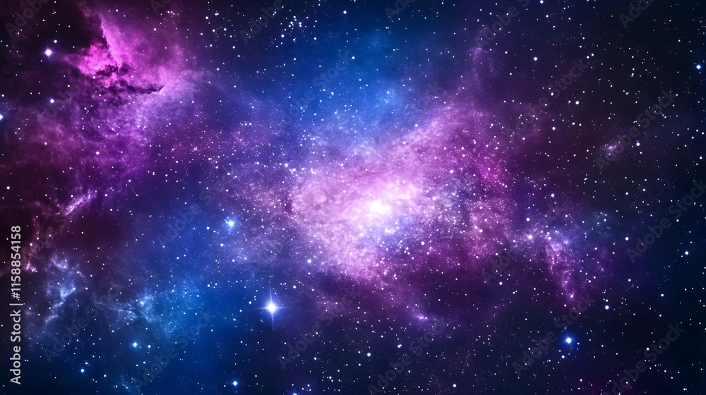 Poster vibrant cosmic nebula filled with stars and colorful gas clouds in deep space
