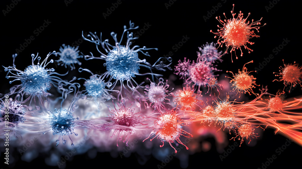 Aufkleber colorful abstract representation of viruses or microorganisms on a dark background