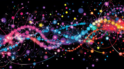 Vibrant abstract waves of colorful lights on a dark background