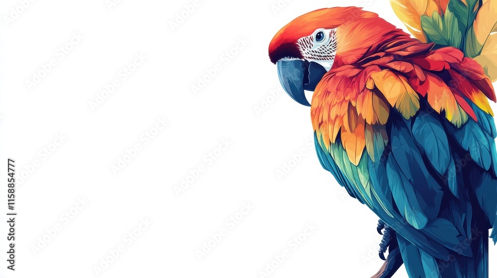 Fototapete colorful parrot perched on branch with bright feathers and mock up space for text. generative ai