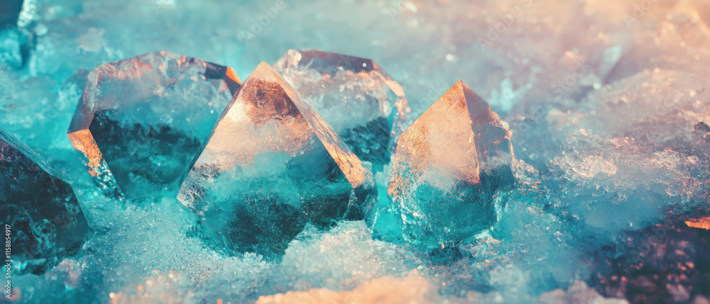 Poster dazzling crystalline ice surface with vivid colors and soft lighting effect