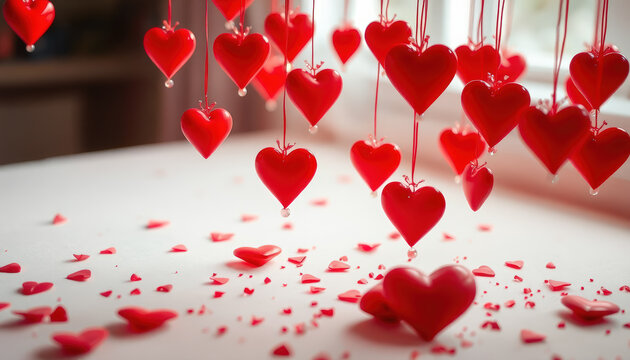 A vibrant display of floating red hearts in a bright environment, creating a romantic and festive mood. Perfect for Valentine's Day celebrations and love-themed visuals.