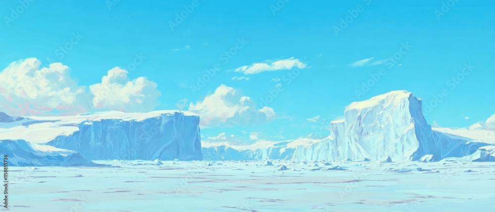 Poster hyper-realistic depiction of an expansive icy glacier under soft lighting