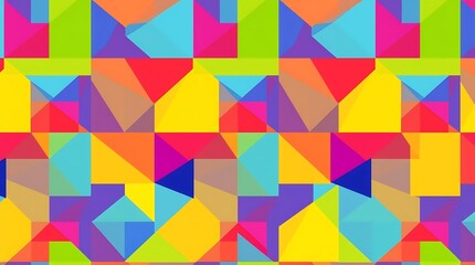 Vibrant Geometric Pattern: A captivating, abstract composition of overlapping, brightly colored triangles arranged in a repeating pattern.