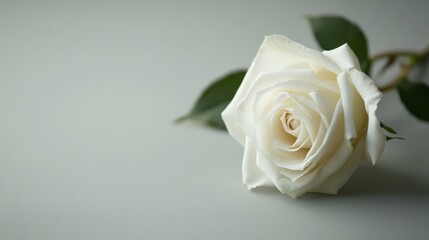 Fototapeta premium A serene white rose on a light gray background, close-up shot, Minimalist style