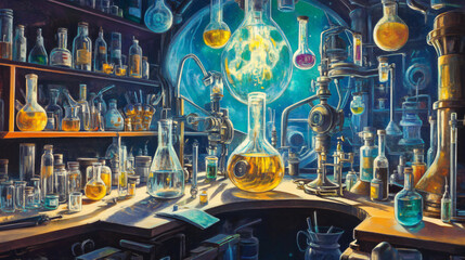 An artistic representation of a Bunsen burner amidst a flurry of scientific tools, emphasizing the theme of exploration.