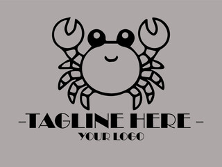 Happy crab with spectacles in black lines, suitable for childrens illustrations, educational materials, and marinethemed designs. Creative and quirky