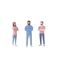 Obraz premium Three diverse characters standing together, symbolizing teamwork and collaboration., isolated on a transparent background.