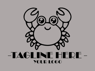 Happy crab with spectacles in black lines, suitable for childrens illustrations, educational materials, and marinethemed designs. Creative and quirky