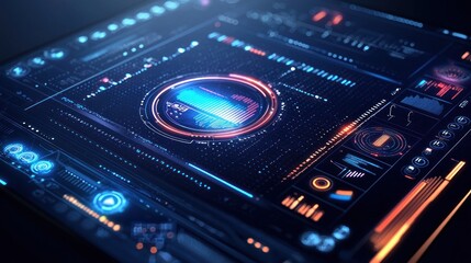Obraz premium Futuristic digital interface with data visualization.