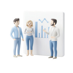 Obraz premium Three professionals discussing a business strategy with graph visuals., isolated on a transparent background.
