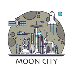 「月、宇宙基地」ベクターイラストレーション