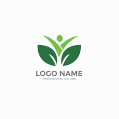 Healthcare logo, green, leaf logo fully editable vector template