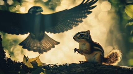 Peregrine falcon about to attack a chipmunk.