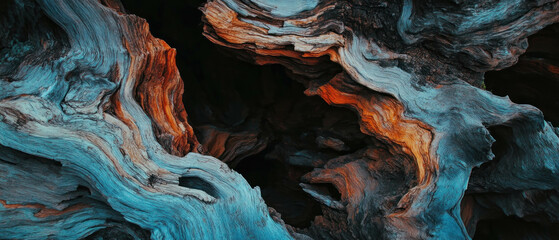 Obraz premium Abstract patterns showcasing the beauty of driftwood texture in vivid colors during sunset