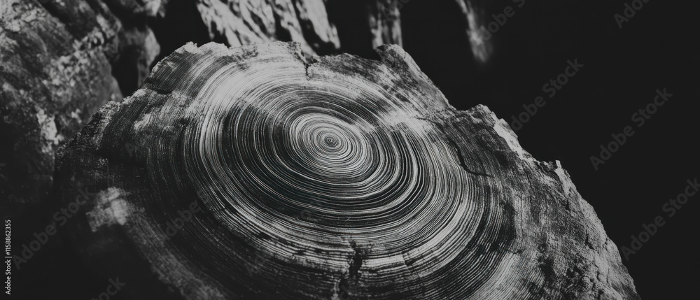 Poster Close-up view of intricate tree rings displaying growth patterns over time