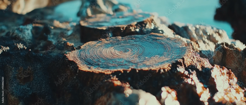 Poster Close-up of tree rings showcasing growth patterns and age details from a fallen tree