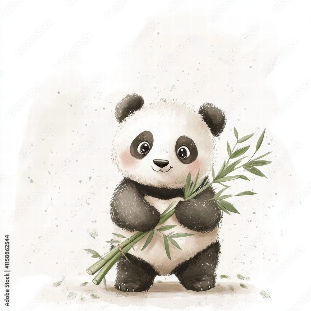 Poster Cute panda holds bamboo in a playful pose with ample space for text and designs. Generative AI