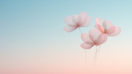 Naklejka premium A close up of three pink flowers with a blue background