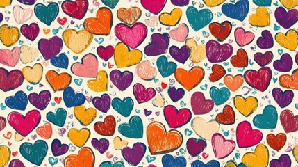 Colorful Hand-Drawn Hearts Pattern in Various Shades and Styles