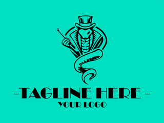 Naklejka premium Tophatted cobra with a magic wand is perfect, snake as a magician for mystical and fantasythemed designs, posters, and childrens book illustrations