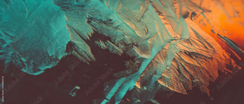 Aufkleber delicate frost patterns create a cinematic texture on a windowpane at dawn