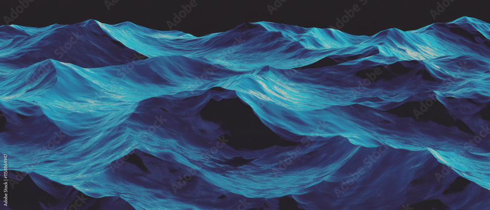 Poster Flowing blue ocean waves create a seamless cinematic pattern from a top view perspective