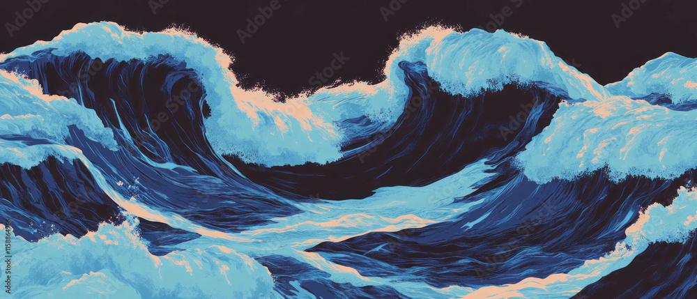 Aufkleber flowing blue ocean waves create a cinematic pattern texture from a top view perspective