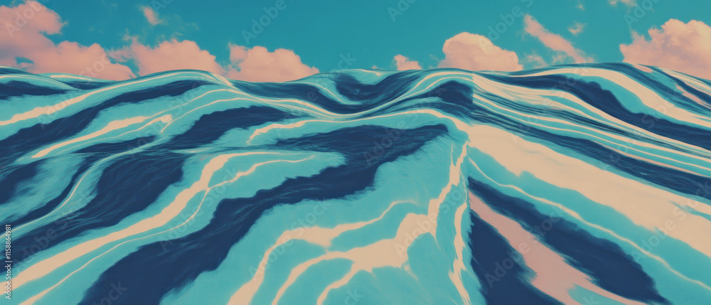 Poster flowing blue ocean waves create a cinematic pattern viewed from above