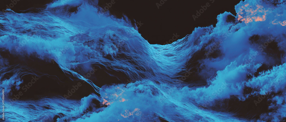 Poster Flowing blue ocean waves create a cinematic texture in seamless pattern design
