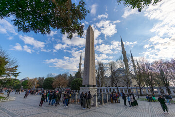Obelisk of Theodosius and Blue Mosque from Istanbul, Turkey. High quality photo
