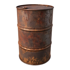 Old Rusty Steel Oil Barrel Isolated on Transparent Background PNG PSD  
