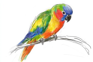Fototapeta premium Bright parrot perched on a branch with colorful feathers and plenty of copy space for text overlay. Generative AI