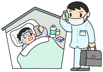医療のイラスト - 訪問診療・緊急往診・かかりつけ医・自宅療養者
