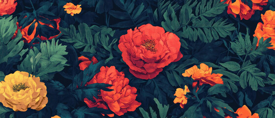 Vibrant flower garden pattern showcasing the beauty of spring blooms from a top view