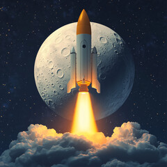 Obraz premium model rocket flying by the moon