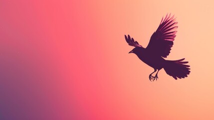 Fototapeta premium Silhouette of a Bird in Flight Against a Gradient Sunset Background