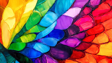 Palette knife painting depicting colorful butterfly wing shapes