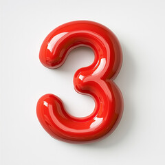 Fototapeta premium A glossy red number three on a plain background, showcasing a playful and vibrant design.