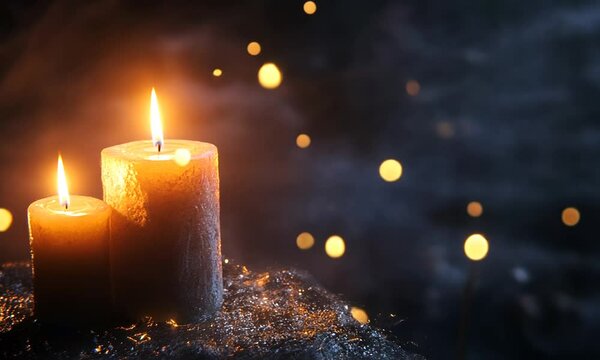 Velas encendidas y con llama de fuego. Fondo con luces bokeh
