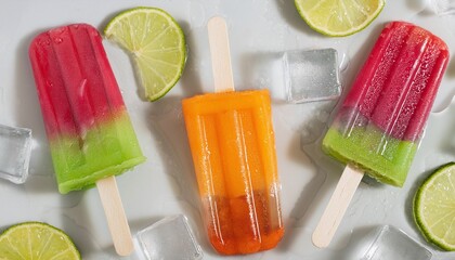 Refreshing Homemade Popsicles with Limes and Ice Cubes