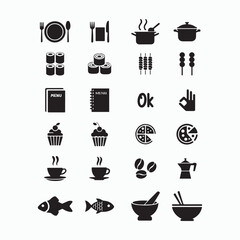 silhouette vector illustration set of icons for restaurant or  food