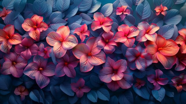A beautiful bouquet of pink flowers with blue leaves