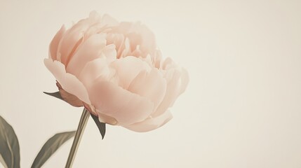 A single soft rose gold peony against a muted ivory background, close-up shot, Minimalist style